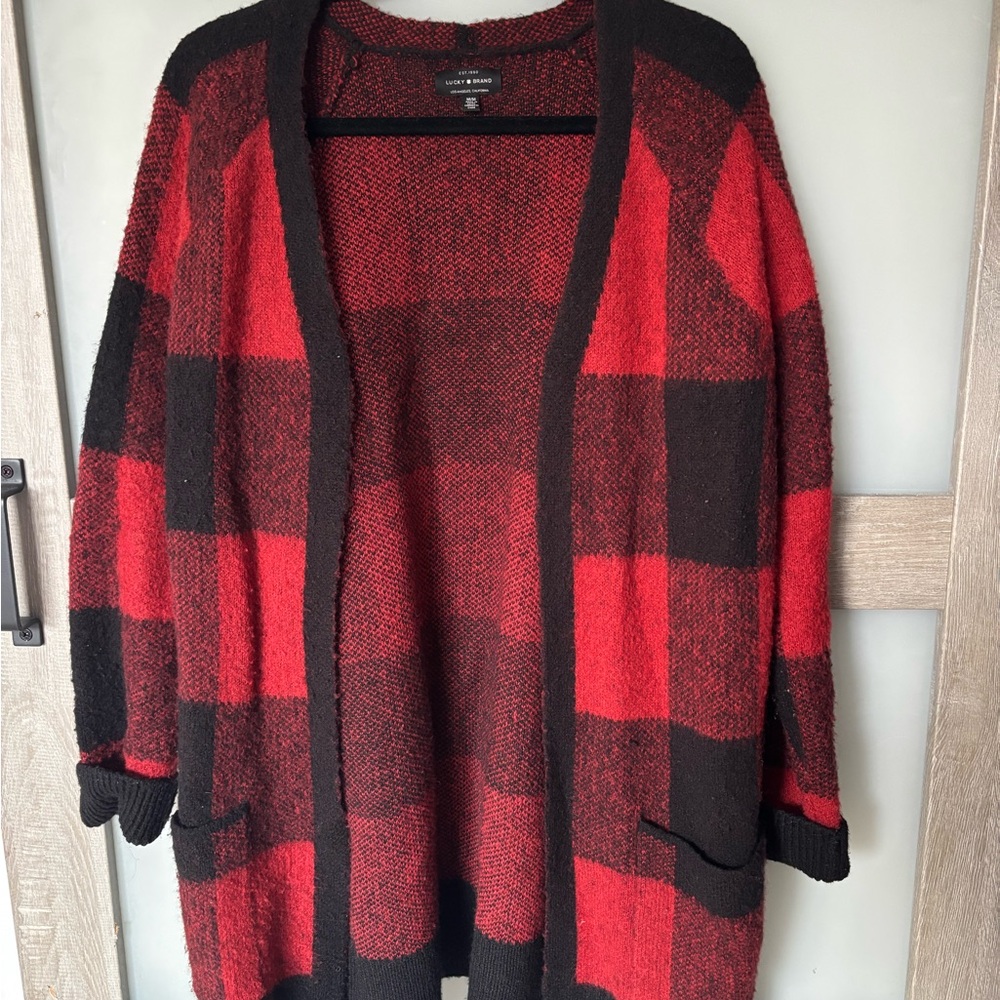 Lucky Brand Buffalo Plaid Red and Black Cardigan